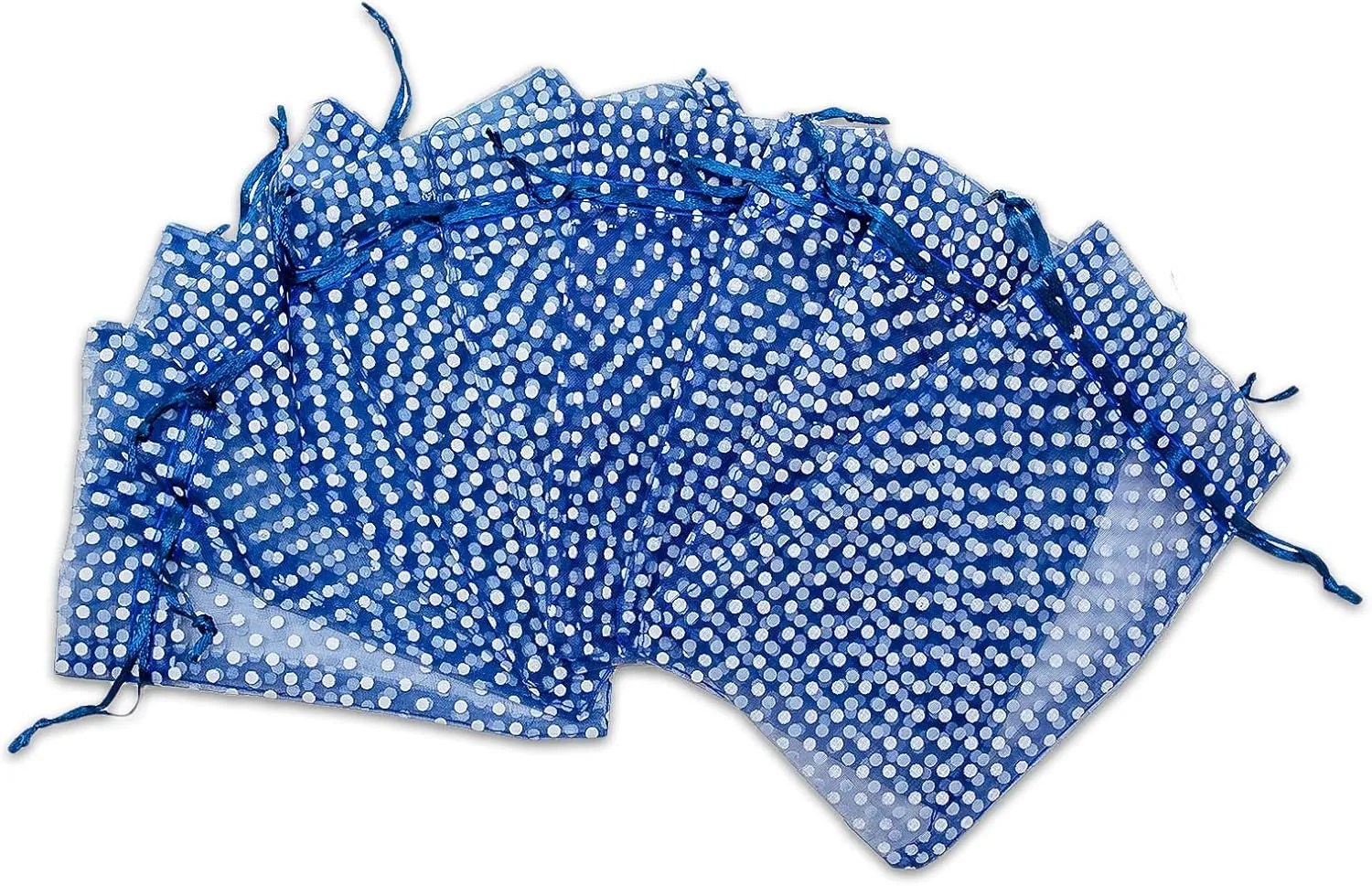 100-Pack 6x8 in Sheer Organza Gift Bags with Drawstring (Large) - Polka Dot (Navy/White) - for Wedding Party Favors, Treats Mesh Pouch by The Display Guys