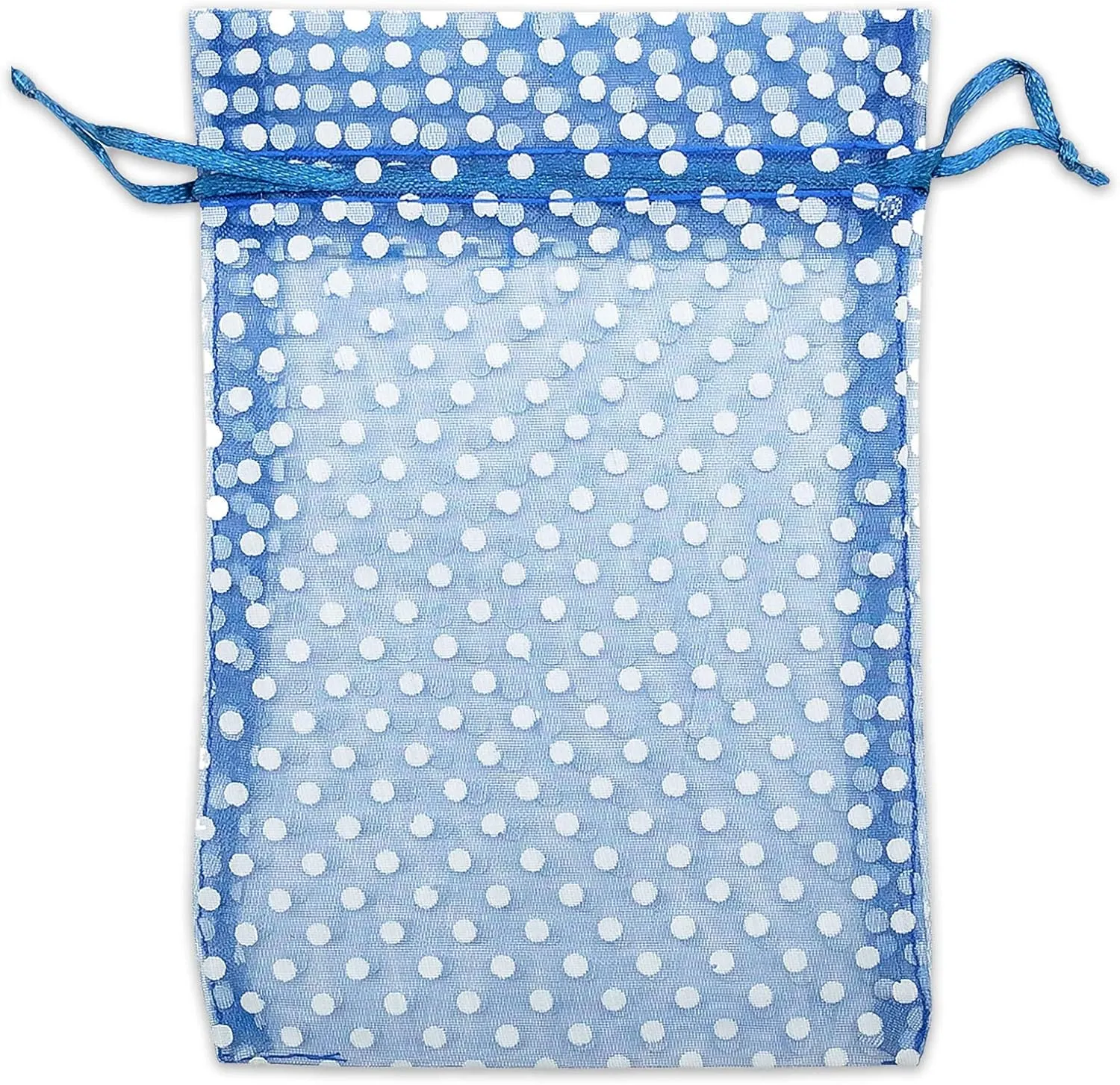 100-Pack 6x8 in Sheer Organza Gift Bags with Drawstring (Large) - Polka Dot (Navy/White) - for Wedding Party Favors, Treats Mesh Pouch by The Display Guys