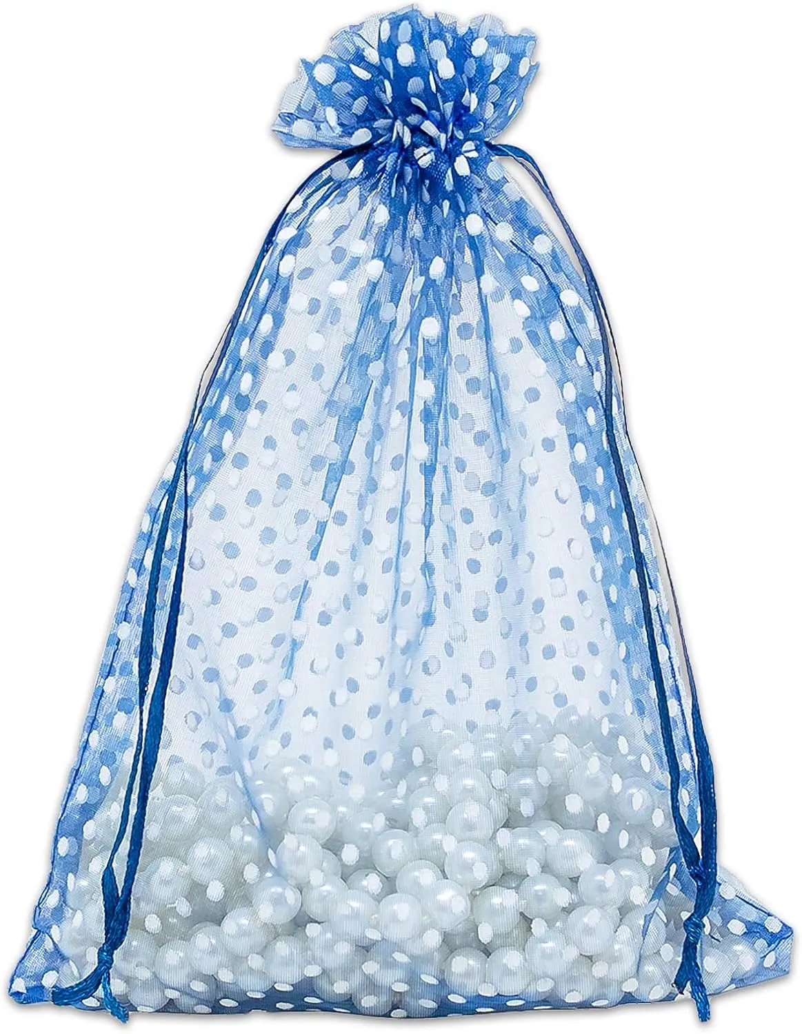 100-Pack 6x8 in Sheer Organza Gift Bags with Drawstring (Large) - Polka Dot (Navy/White) - for Wedding Party Favors, Treats Mesh Pouch by The Display Guys