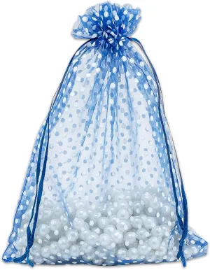 100-Pack 6x8 in Sheer Organza Gift Bags with Drawstring (Large) - Polka Dot (Navy/White) - for Wedding Party Favors, Treats Mesh Pouch by The Display Guys