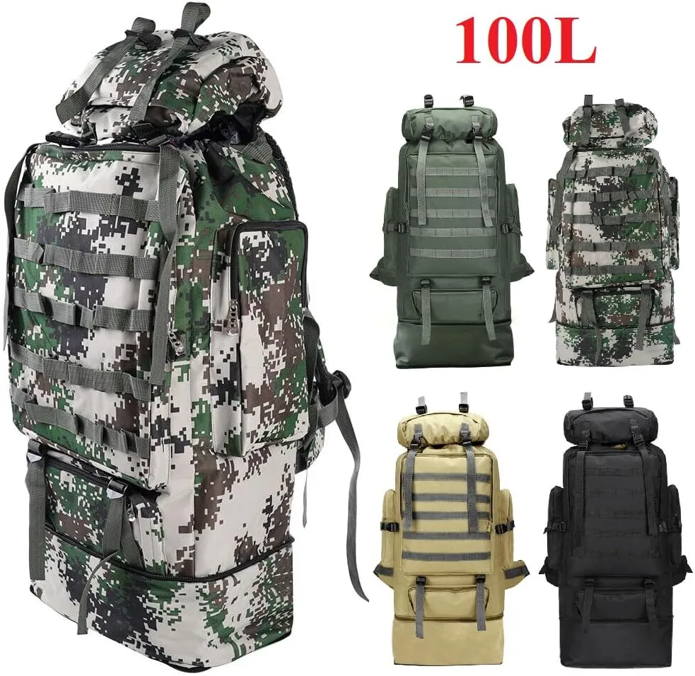 100L Camping Hiking Backpack, Large Military Tactical Backpack Waterproof Travel Daypack Survival Rucksack Bushcraft Backpack Lightweight Outdoor Camping Bag,Digital Camo