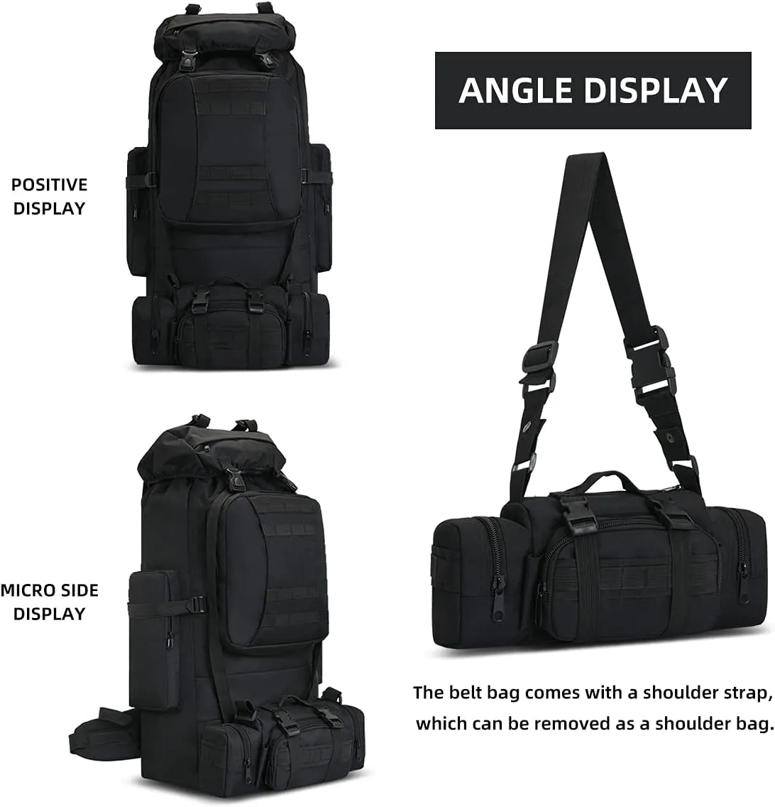 100L Camping Hiking Backpack,Molle military Tactical rucksack backpack,Waterproof Lightweight Hiking Backpack (Black-C)