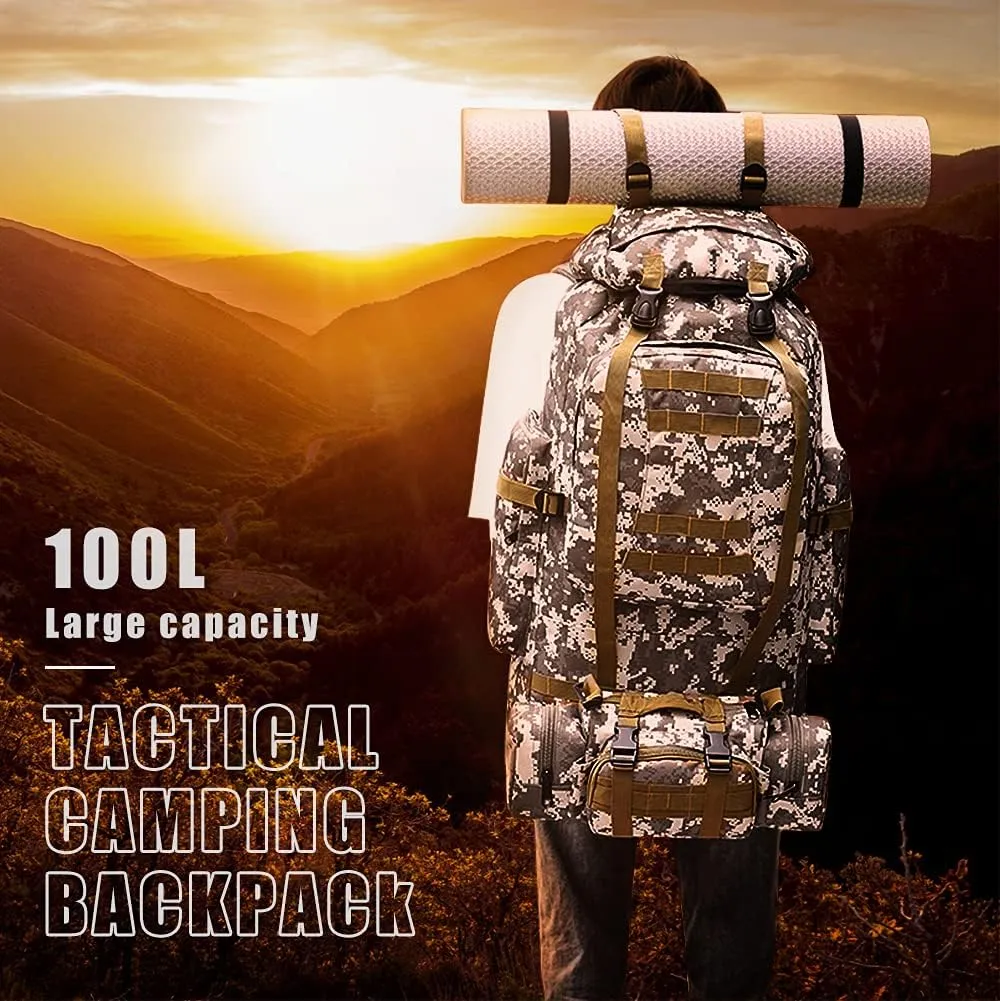 100L Camping Hiking Backpack,Molle military Tactical rucksack backpack,Waterproof Lightweight Hiking Backpack (Black-C)