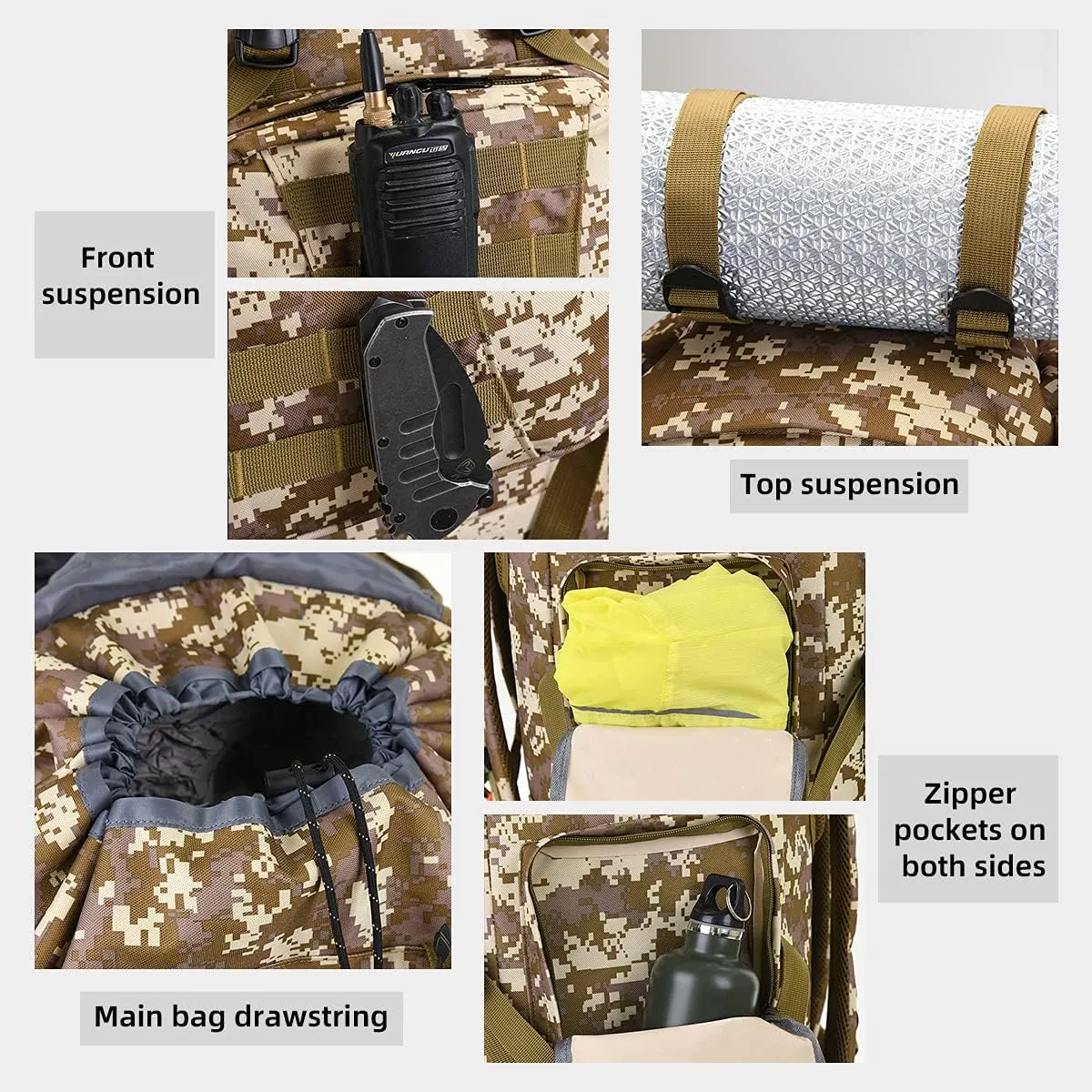 100L Camping Hiking Backpack,Molle military Tactical rucksack backpack,Waterproof Lightweight Hiking Backpack (Black-C)