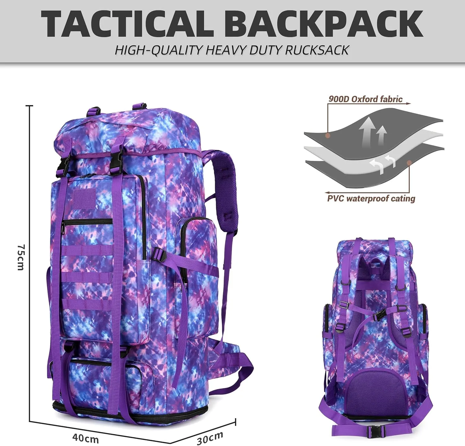 100L Hiking Camping Backpack Tactical Backpack for Men Large Survival Hunting Waterproof Backpack Molle Rucksack Military Camping Backpacking Daypack