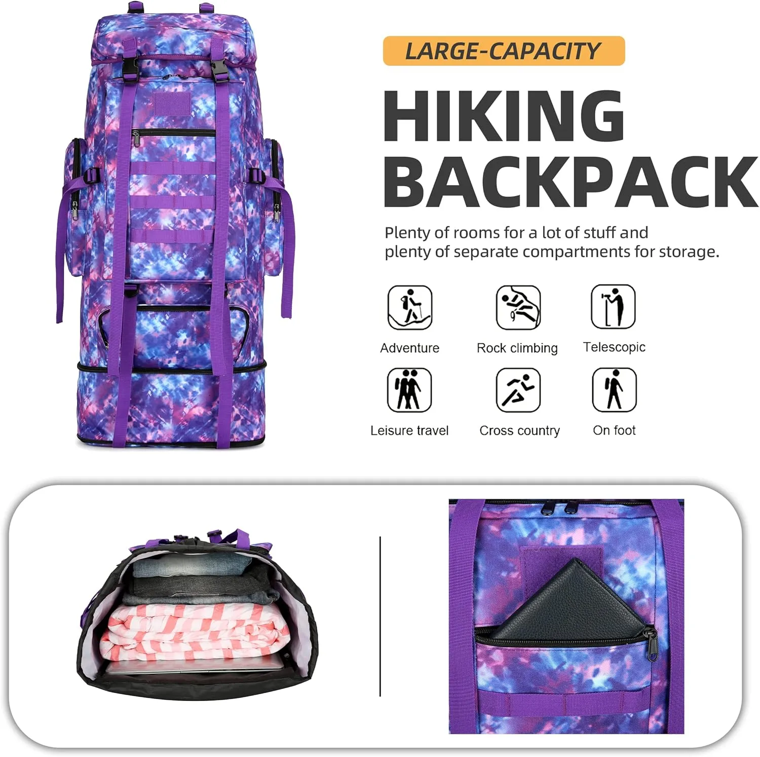 100L Hiking Camping Backpack Tactical Backpack for Men Large Survival Hunting Waterproof Backpack Molle Rucksack Military Camping Backpacking Daypack
