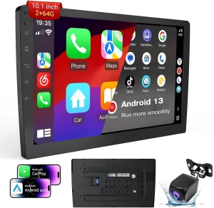 10.1 Inch Android 13 Car Stereo Receiver - Universal Fit for Most Cars, 64GB Storage, HD 720P Touchscreen, Bluetooth 4.1, Built-in GPS/Backup Camera, Supports MirrorLink & WiFi Hotspot