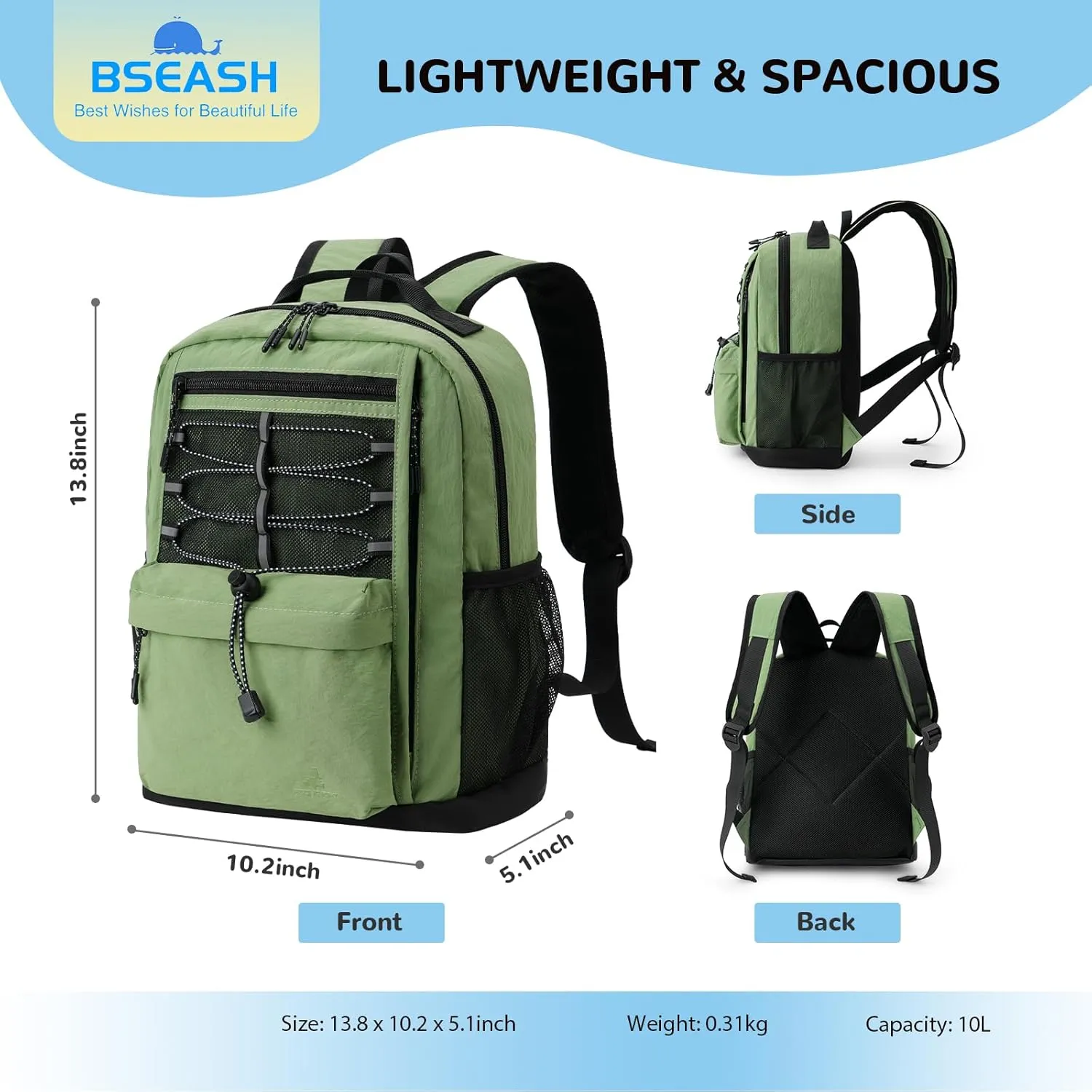 10L Small Size Casual Backpack for Kids Girls Boys Ages 3-9, Mini Waterproof Outdoor Sport Travel Hiking Camping Daypack (Khaki)