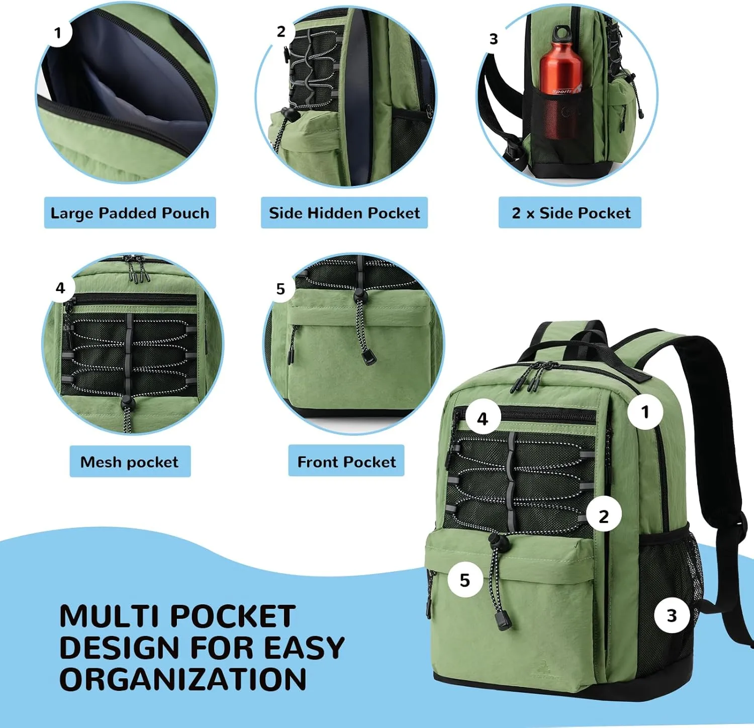 10L Small Size Casual Backpack for Kids Girls Boys Ages 3-9, Mini Waterproof Outdoor Sport Travel Hiking Camping Daypack (Khaki)