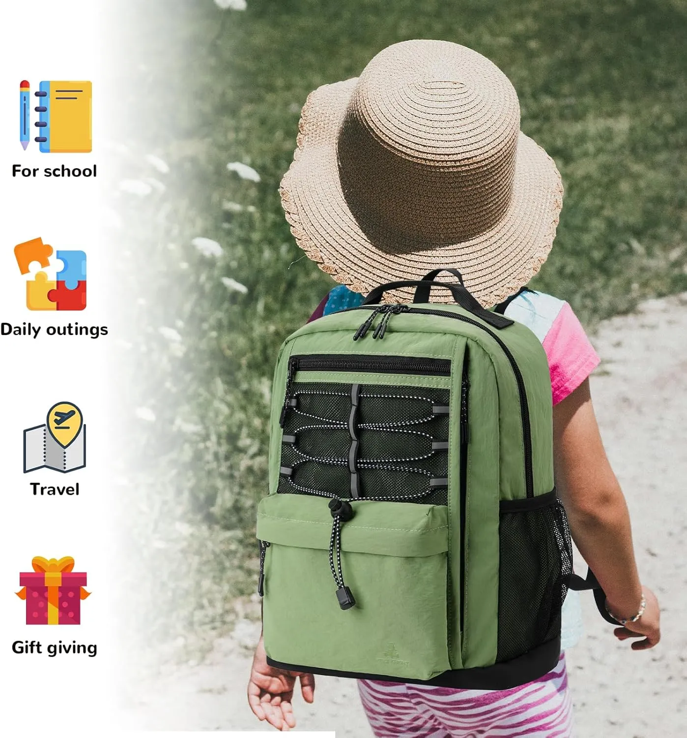 10L Small Size Casual Backpack for Kids Girls Boys Ages 3-9, Mini Waterproof Outdoor Sport Travel Hiking Camping Daypack (Khaki)