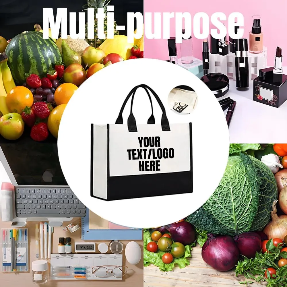 10PC Custom Embroidery/Printing Canvas Tote Bag with Your Text/Logo,Personalized Reusable Handbags Suitable for Women