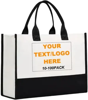 10PC Custom Embroidery/Printing Canvas Tote Bag with Your Text/Logo,Personalized Reusable Handbags Suitable for Women