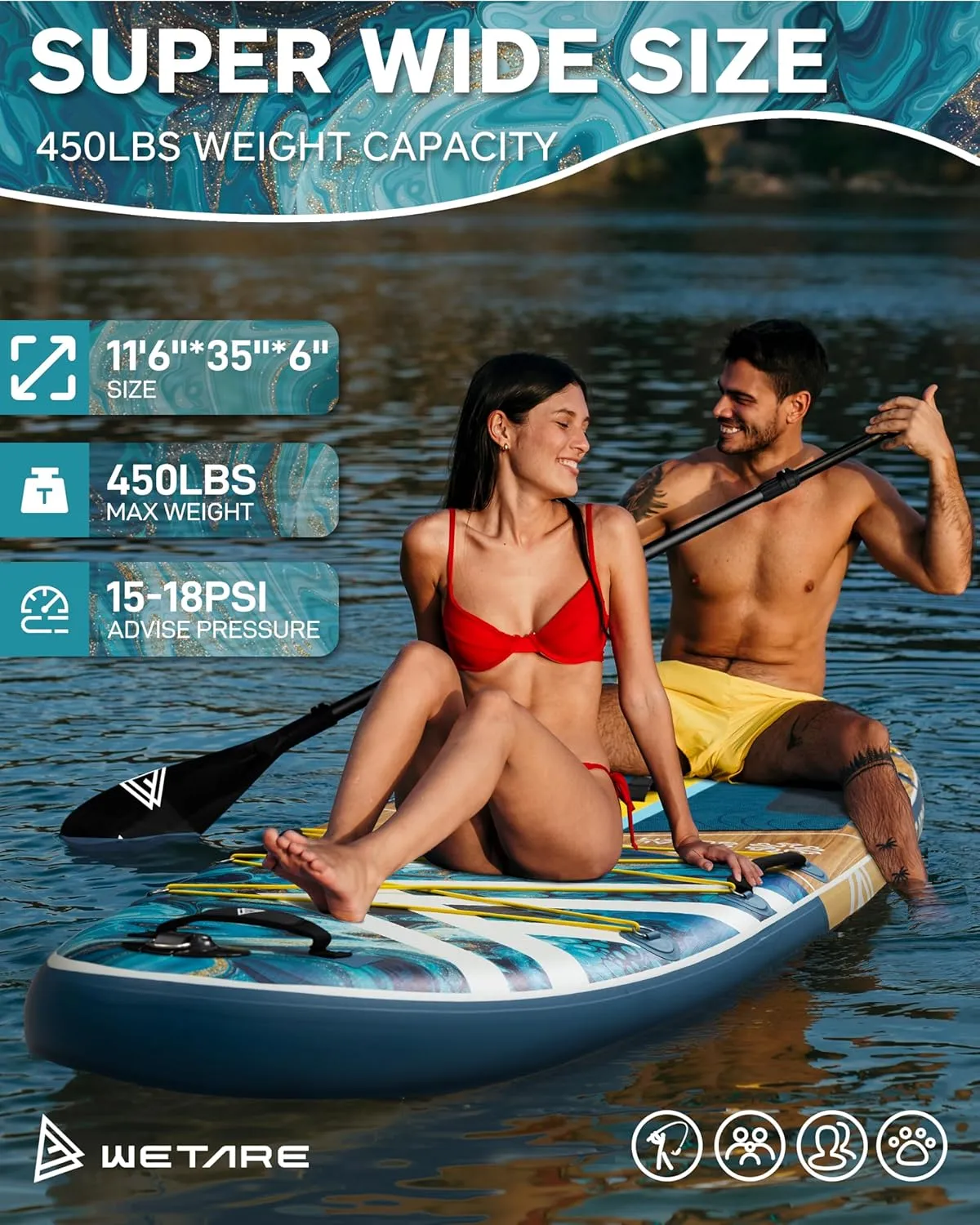 11'6"x35" Inflatable Paddle Board, 450lbs Extra Wide Stand Up Sup Board for Adults, Blow Up Paddleboard Kayak Non-Slip Stable Deck Boat for Yoga Fishing Surf