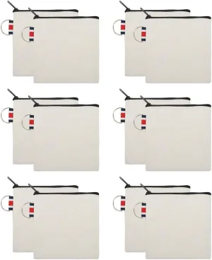 12-Pack Canvas Coin Purses, Square DIY Small Zipper Pouches, 4-1/4 x 4-1/4 Inch (Natural)