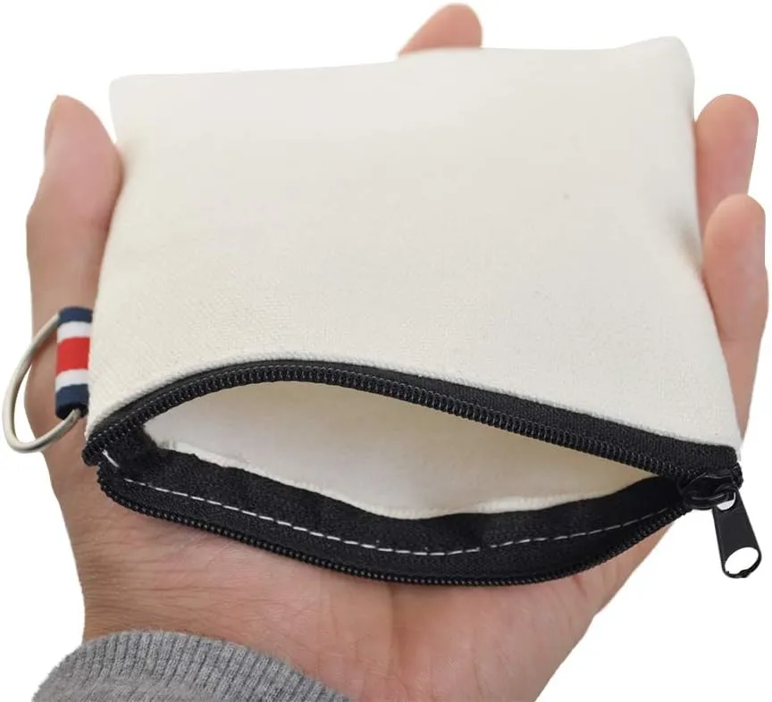 12-Pack Canvas Coin Purses, Square DIY Small Zipper Pouches, 4-1/4 x 4-1/4 Inch (Natural)