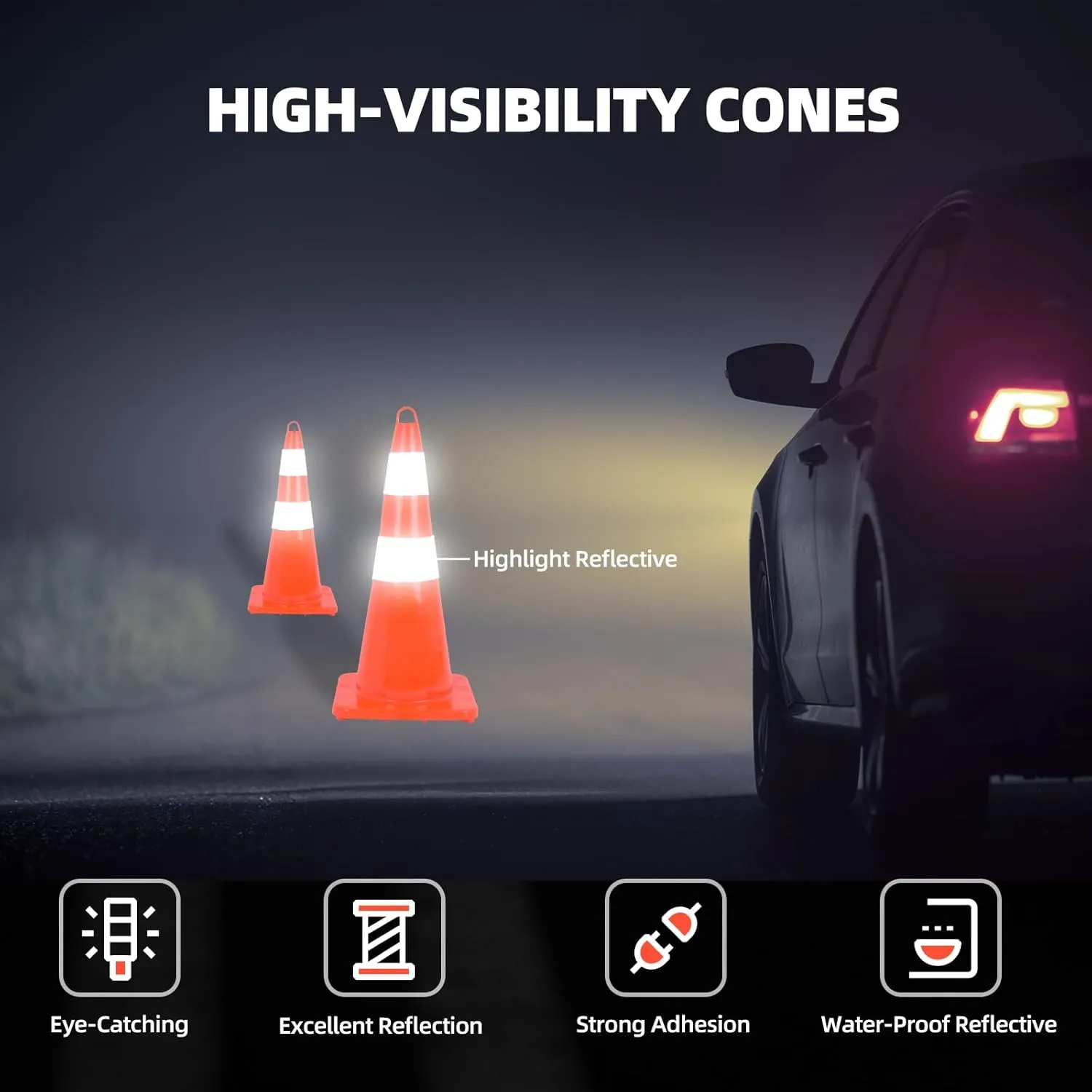 12 Pack Traffic Safety Cones 28inch with Hand-Held Ring,2 Reflective Collars PVC Orange Construction Cones for Parking Lot,Home Road Use,Construction Events,Driving Training