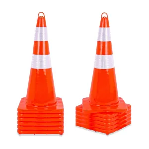 12 Pack Traffic Safety Cones 28inch with Hand-Held Ring,2 Reflective Collars PVC Orange Construction Cones for Parking Lot,Home Road Use,Construction Events,Driving Training