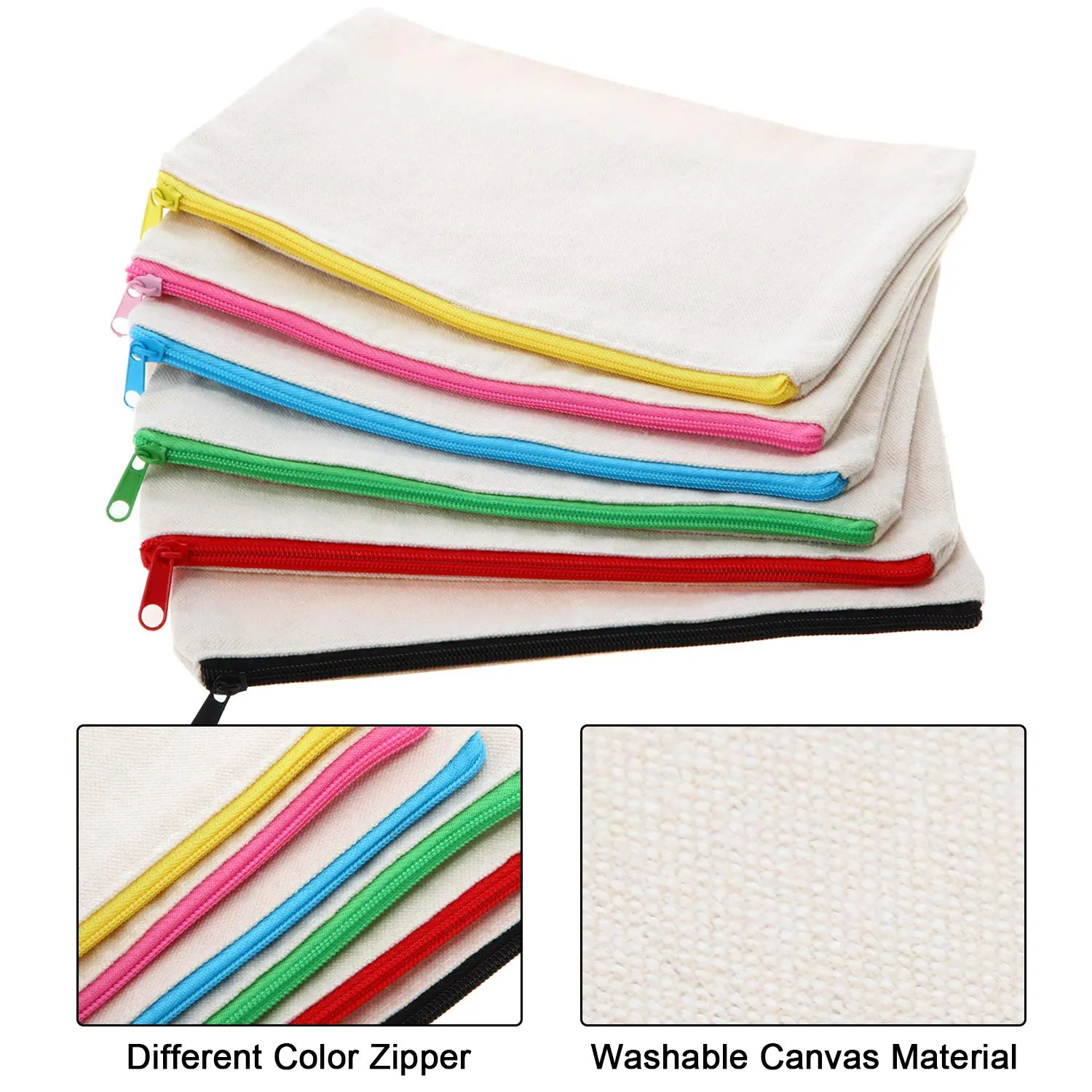 12 Pieces Canvas Makeup Bag Cosmetic Pouches with Zipper Blank Canvas Bag Pencil Pouch Travel Toiletry Bag Plain Bag for Women DIY