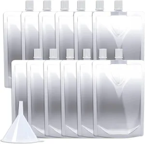 12PCS 16OZ Plastic Flasks with Spout, Clear and Reusable Drinking Bags with Funnel for Beverage,Leak-Proof Food Grade Drink Liquid Pouches for Travel Outdoor Sports Concert Cruise Events