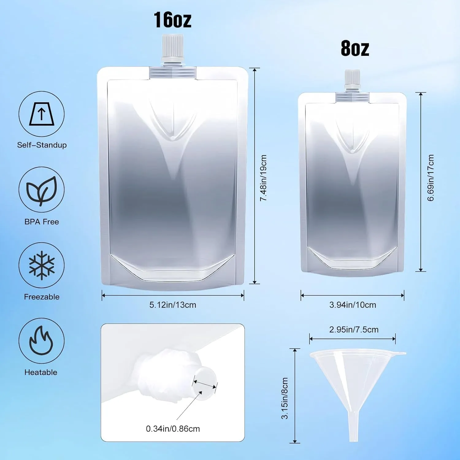 12PCS 16OZ Plastic Flasks with Spout, Clear and Reusable Drinking Bags with Funnel for Beverage,Leak-Proof Food Grade Drink Liquid Pouches for Travel Outdoor Sports Concert Cruise Events