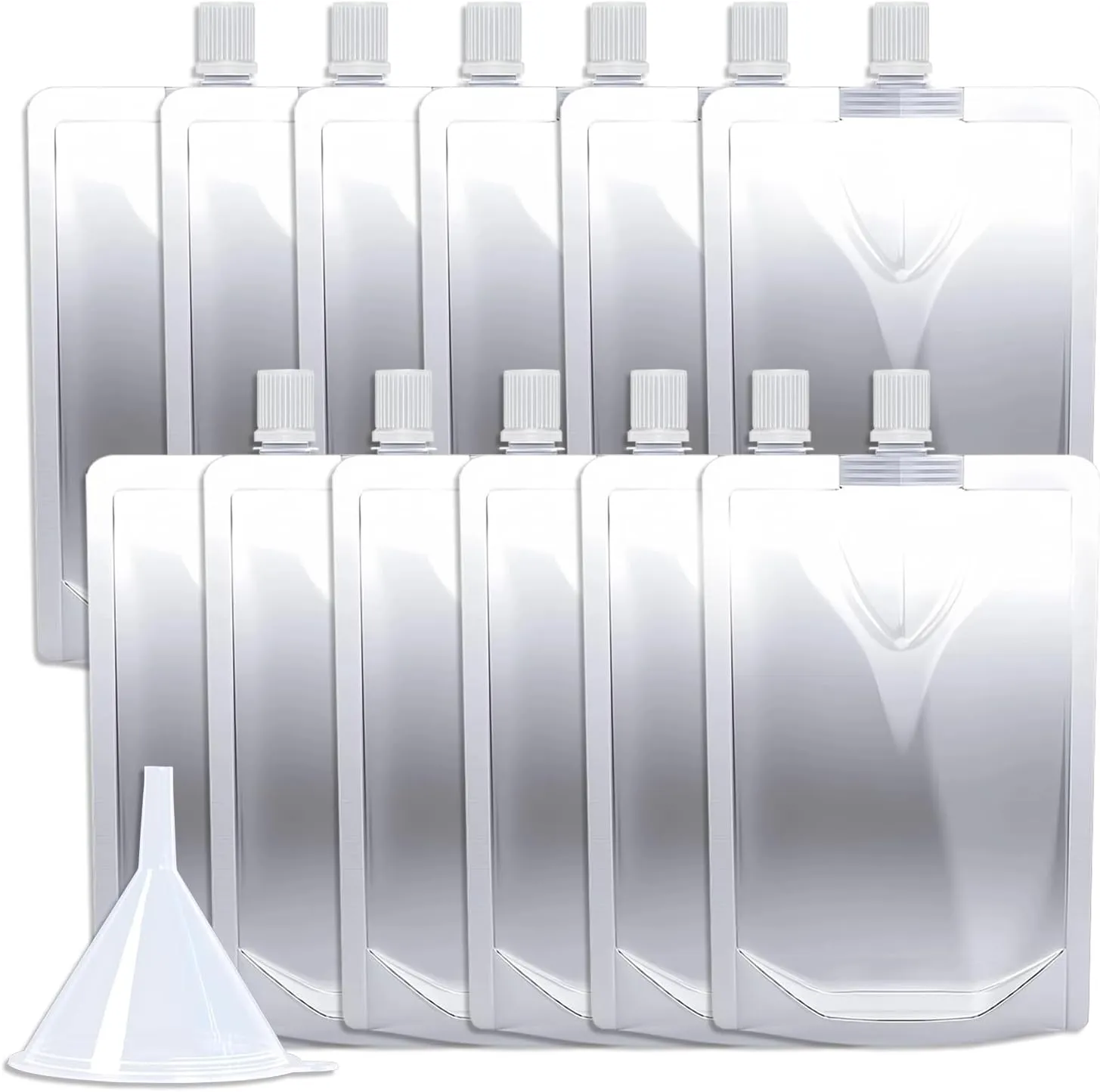 12PCS 16OZ Plastic Flasks with Spout, Clear and Reusable Drinking Bags with Funnel for Beverage,Leak-Proof Food Grade Drink Liquid Pouches for Travel Outdoor Sports Concert Cruise Events