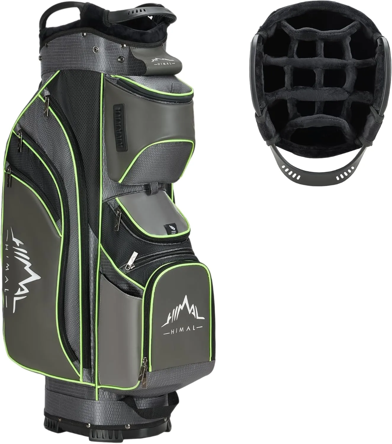 14-Way Golf Cart Bag with Full Length Divider, Premium PU Leather Golf Bag with Plush Top, Magnetic Pocket and Rain Cover for Men