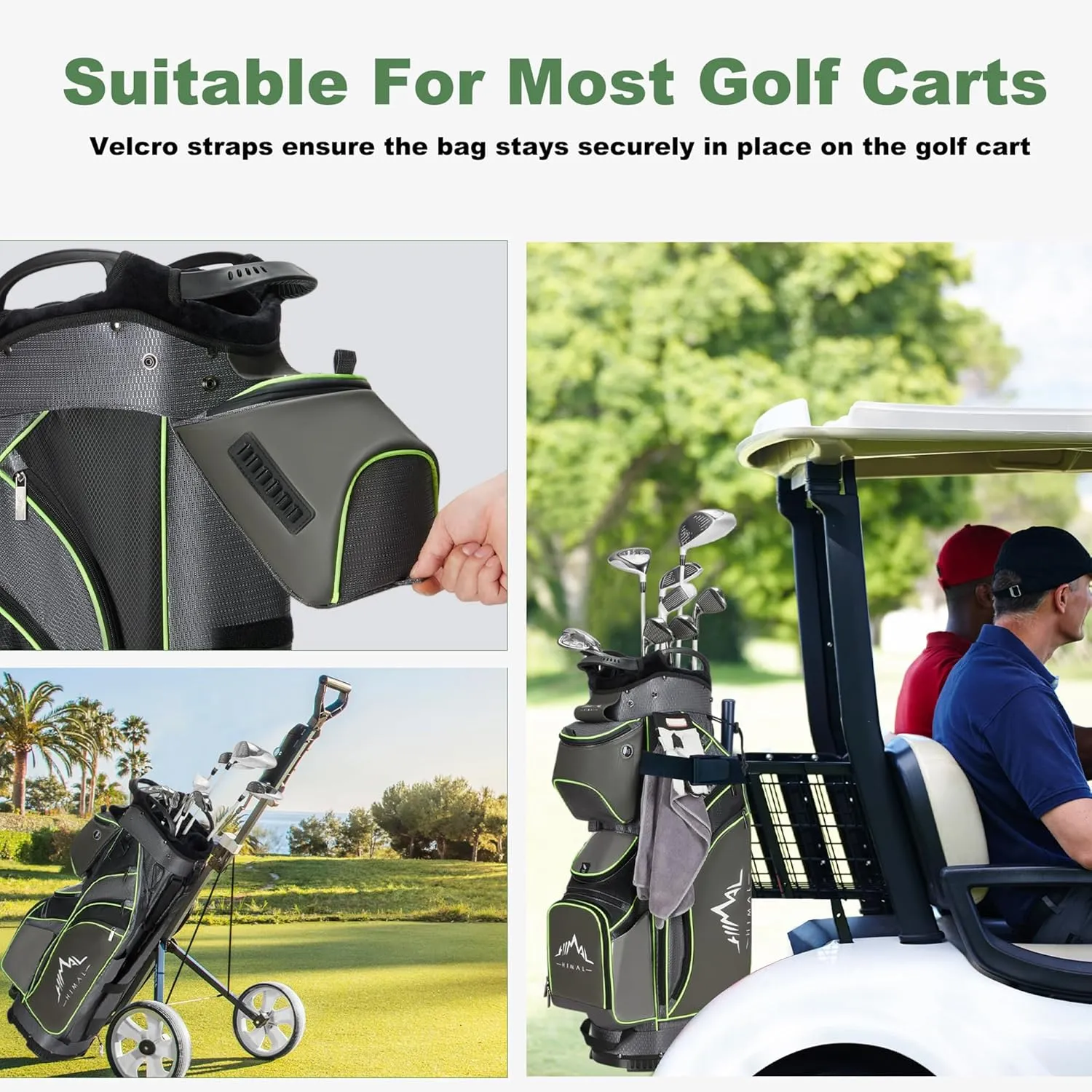 14-Way Golf Cart Bag with Full Length Divider, Premium PU Leather Golf Bag with Plush Top, Magnetic Pocket and Rain Cover for Men