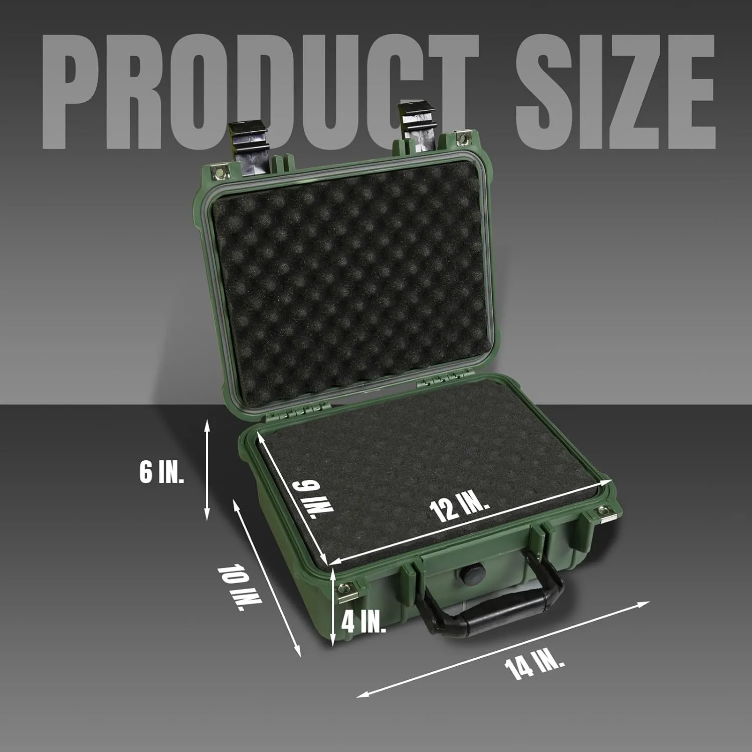 14x 11.5x 6 Inch Hard Case, Portable Weather Waterproof Protective Camera Case with Customizable Foam, Fit Use of Drones, Camera, Equipments, Green