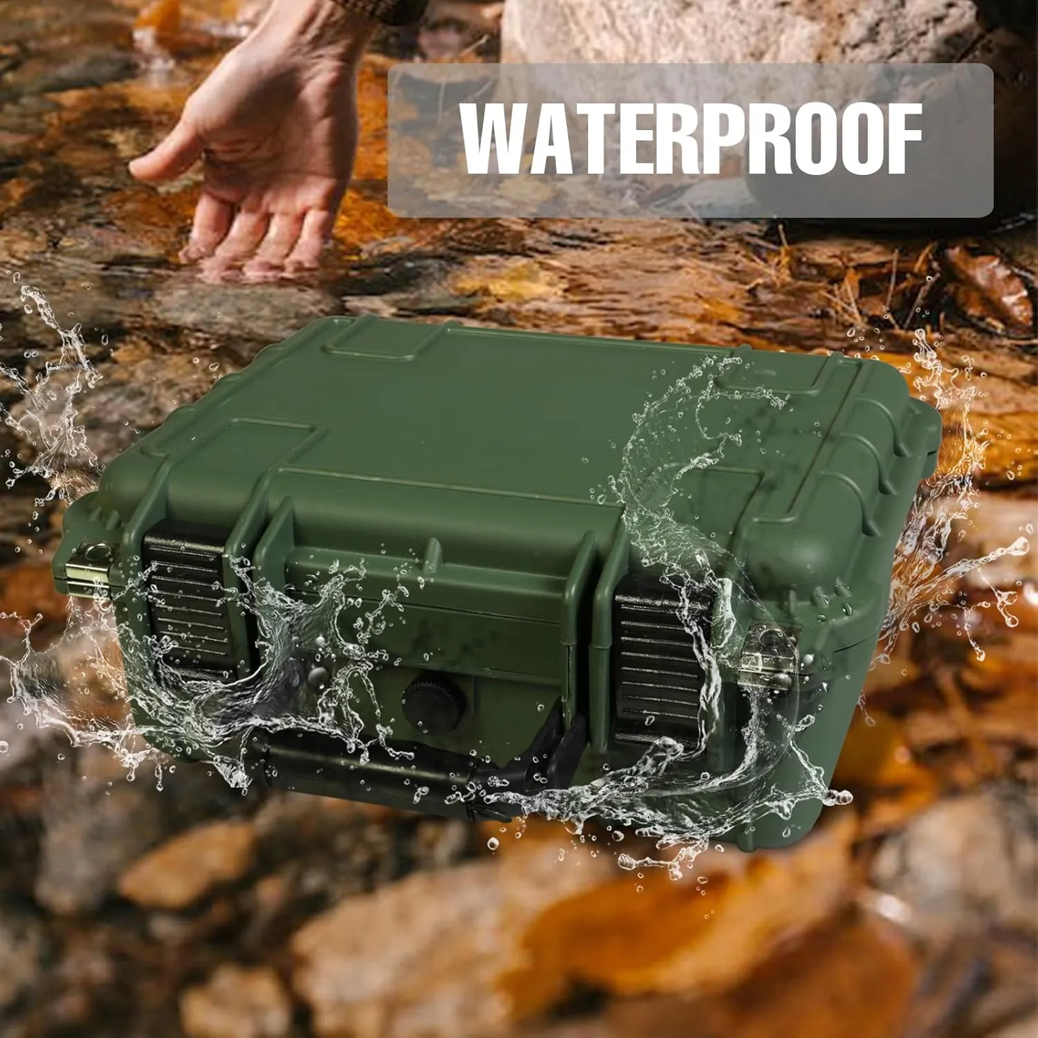 14x 11.5x 6 Inch Hard Case, Portable Weather Waterproof Protective Camera Case with Customizable Foam, Fit Use of Drones, Camera, Equipments, Green