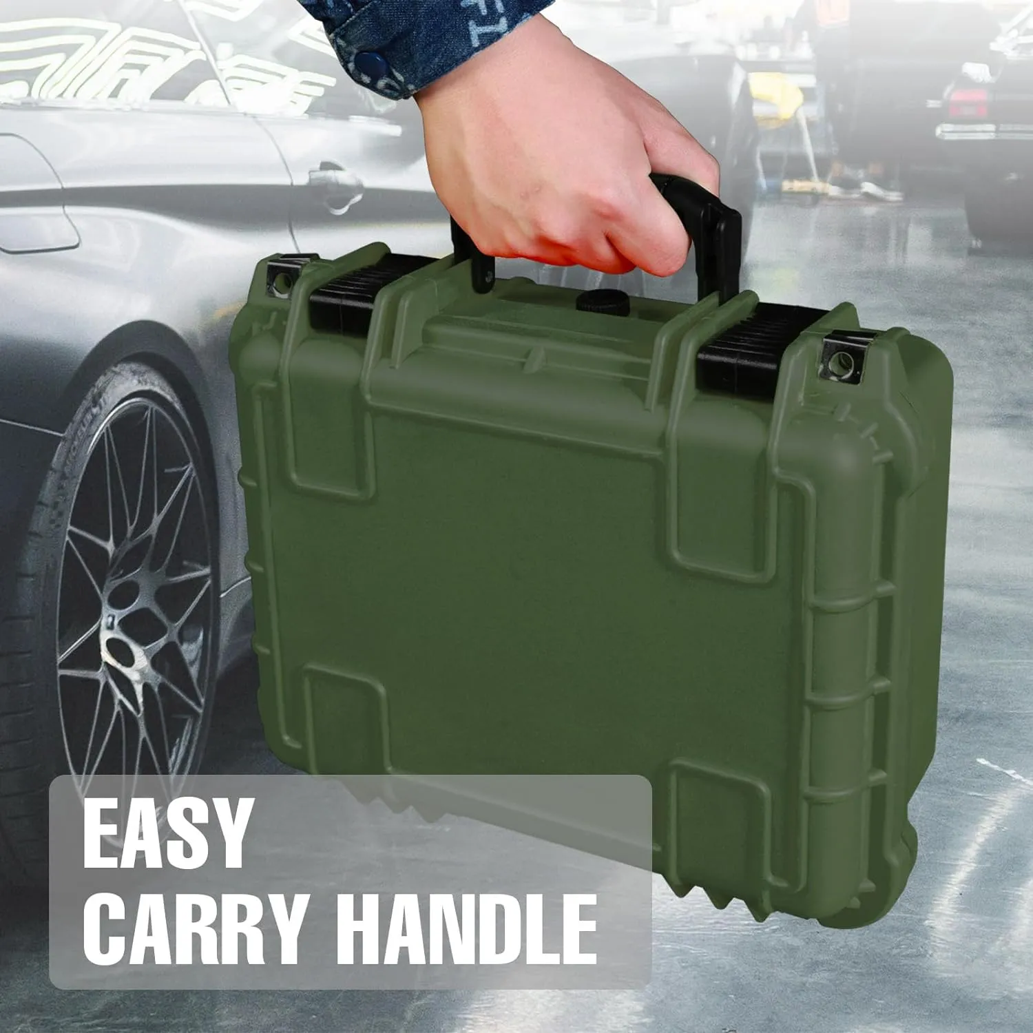 14x 11.5x 6 Inch Hard Case, Portable Weather Waterproof Protective Camera Case with Customizable Foam, Fit Use of Drones, Camera, Equipments, Green