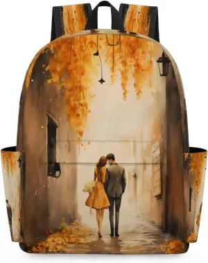 15.1 Inch Casual Backpack Lovers Dating Small Backpack with Multiple Pocket Waterproof Mini Bags Daypack with Chest Strap Fall Landscape Travel Bag