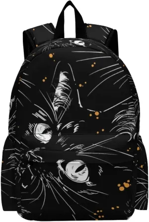 16 Inch Backpack Black Cat Face Seamless Laptop Backpack School Bookbag Shoulder Bag Casual Daypack