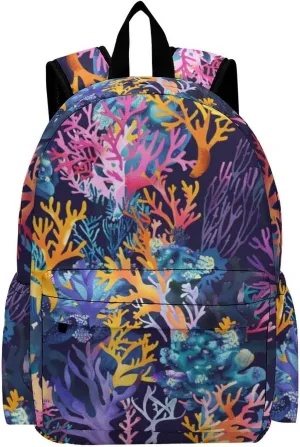 16 Inch Backpack Coral Colorful Sea Floral Laptop Backpack School Bookbag Shoulder Bag Casual Daypack