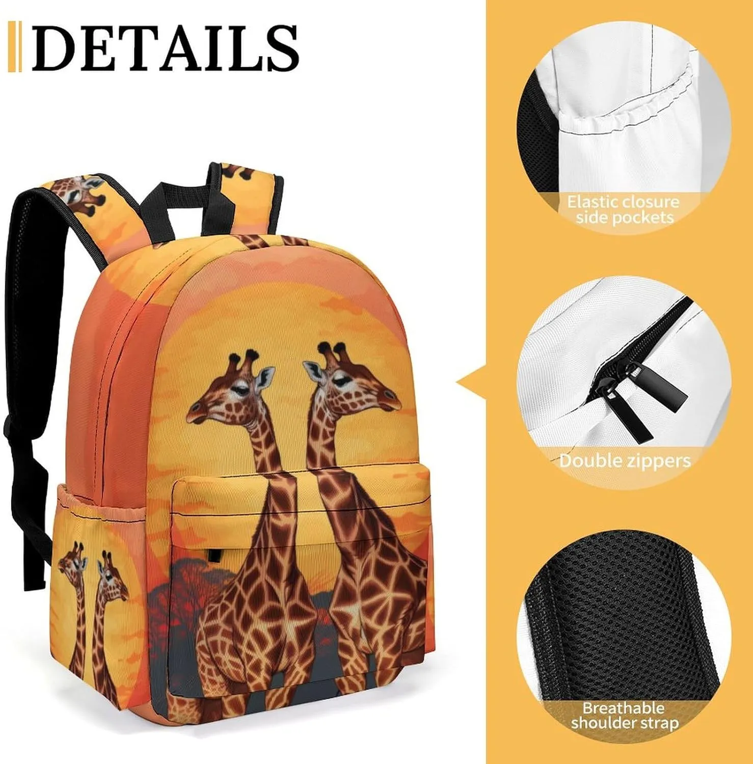 16 Inch Backpack Giraffes at Sunset Laptop Backpack School Bookbag Shoulder Bag Casual Daypack