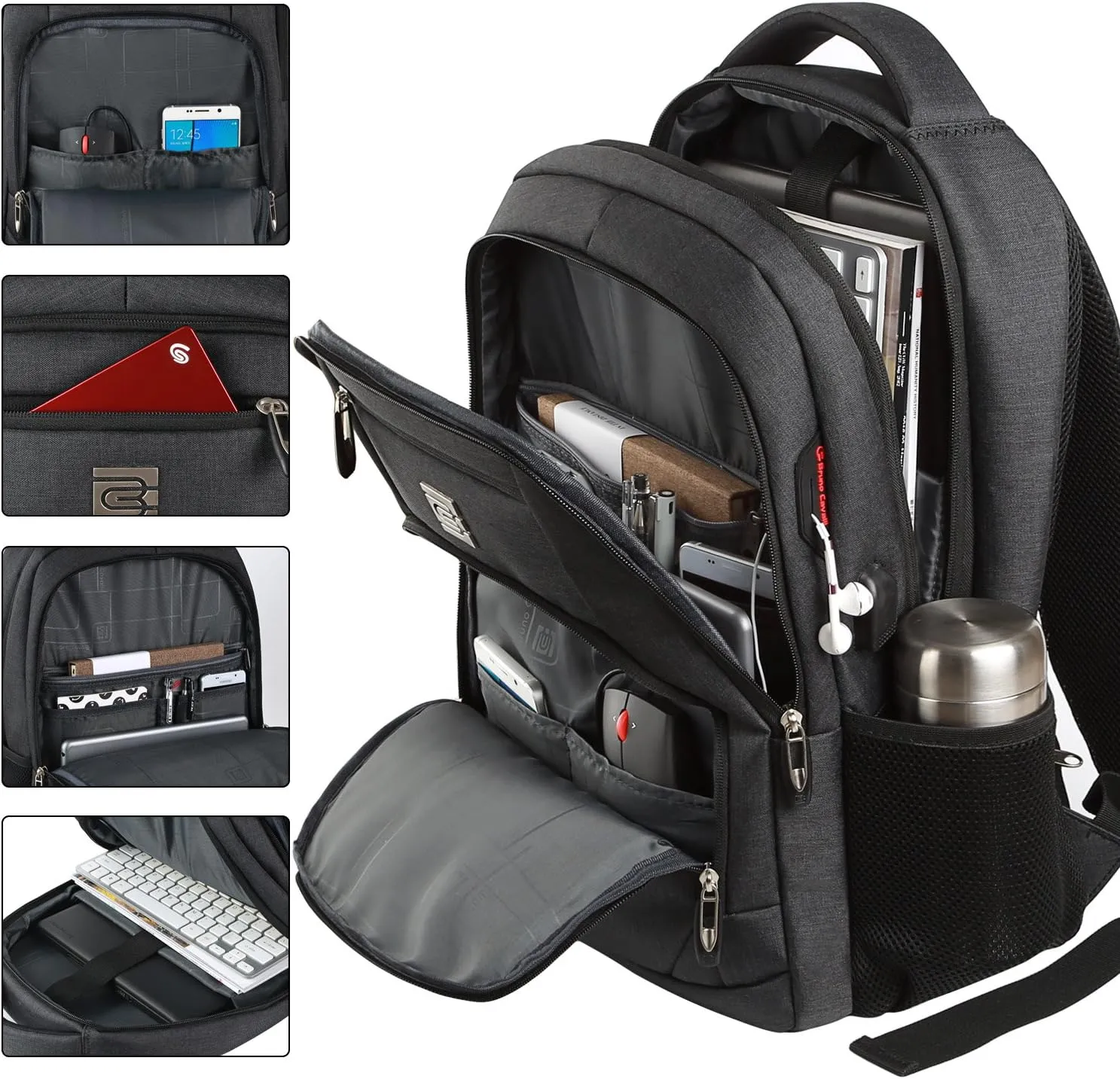 17 Inch Laptop Backpack, Business Anti Theft Slim Durable Laptops Backpack with USB Charging Port, Water Resistant College Computer Bag Gifts for Men & Women Fits 15.6 Inch Notebook-Black