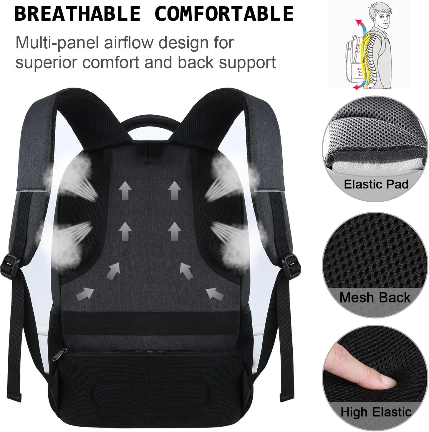 17 Inch Laptop Backpack, Business Anti Theft Slim Durable Laptops Backpack with USB Charging Port, Water Resistant College Computer Bag Gifts for Men & Women Fits 15.6 Inch Notebook-Black