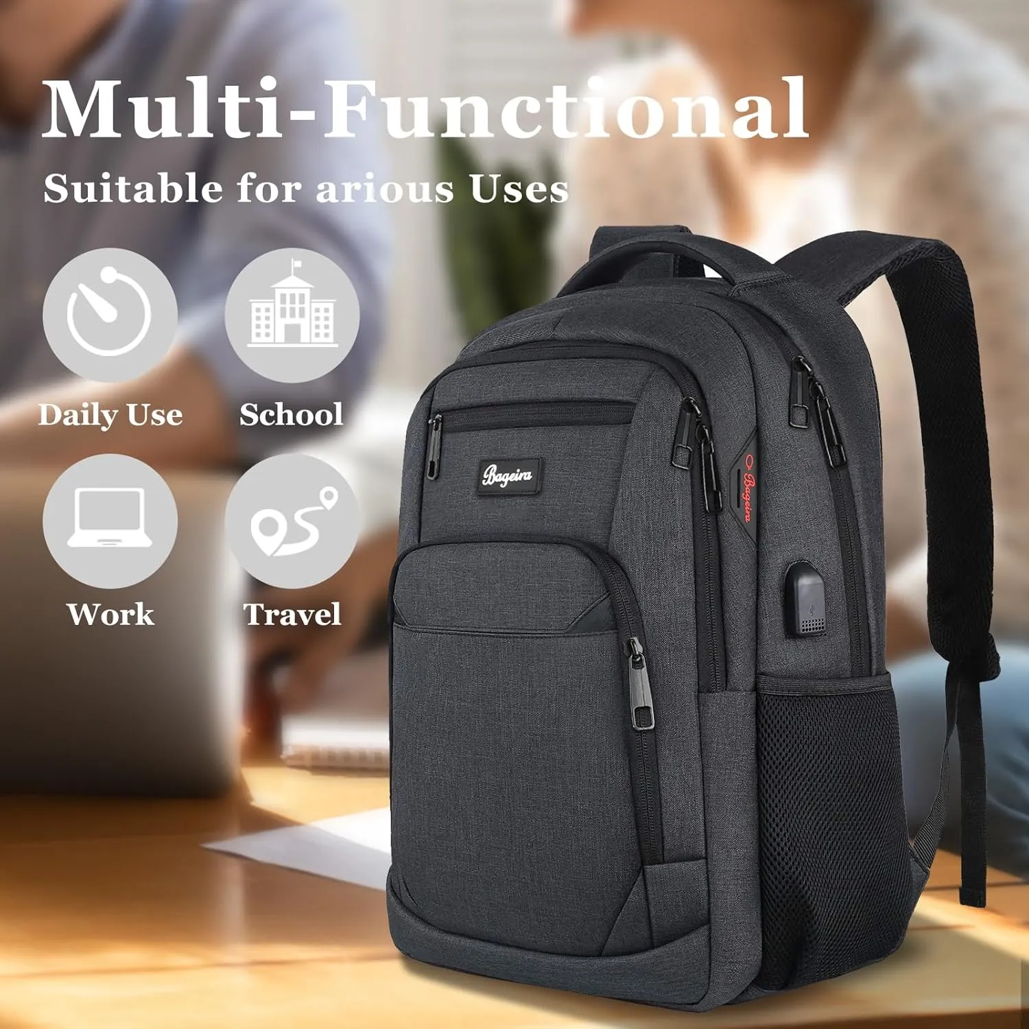17.3 Inch Laptop Backpack, School Backpacks for teen boys, College High School Backpack. Travel Backpacks with usb Charging Port for Women Men. Anti-theft Waterproof Work Bookbags, Black