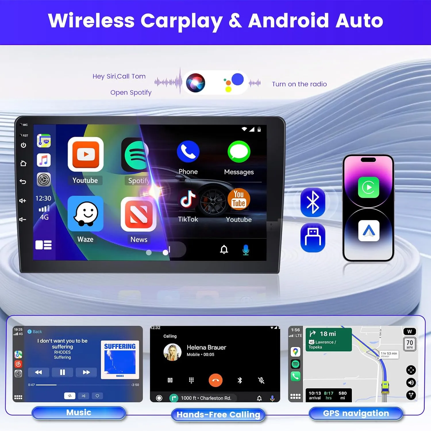 2 64G Android 13 Car Stereo Radio for Ford Fusion Mondeo 2013-2019, 9'' HD Touch Screen Compatible with CarPlay Android Auto, AHD Backup Camera, Mirror Link, GPS, WiFi, DSP