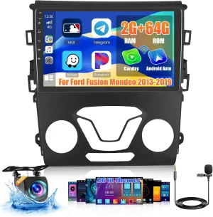 2 64G Android 13 Car Stereo Radio for Ford Fusion Mondeo 2013-2019, 9'' HD Touch Screen Compatible with CarPlay Android Auto, AHD Backup Camera, Mirror Link, GPS, WiFi, DSP
