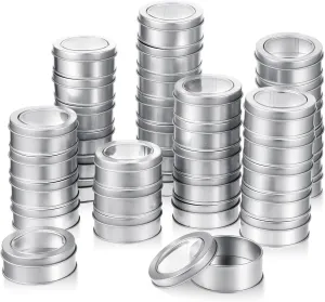2 oz Metal Tin Cans Round Tin Containers Empty Cans with Clear Top Lid Spice for Kitchen Office Candles Candies and Gifts Holding(40 Pieces)