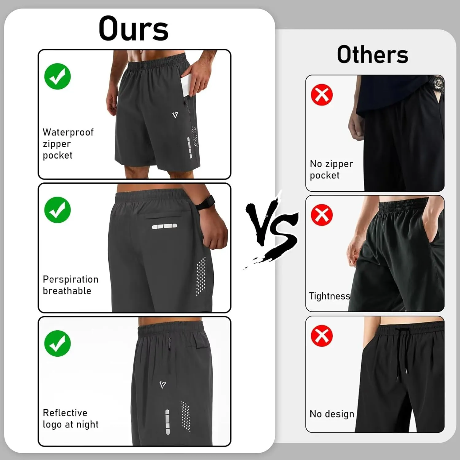 2 Pack Mens Athletic Shorts Quick Dry 7 Inch Running Shorts Breathable Mesh Gym Workout Shorts with Zipper Pockets