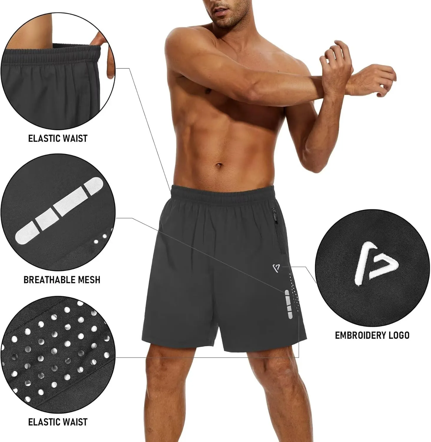 2 Pack Mens Athletic Shorts Quick Dry 7 Inch Running Shorts Breathable Mesh Gym Workout Shorts with Zipper Pockets