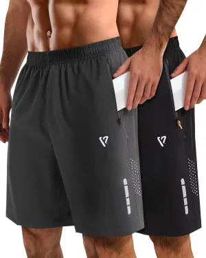 2 Pack Mens Athletic Shorts Quick Dry 7 Inch Running Shorts Breathable Mesh Gym Workout Shorts with Zipper Pockets