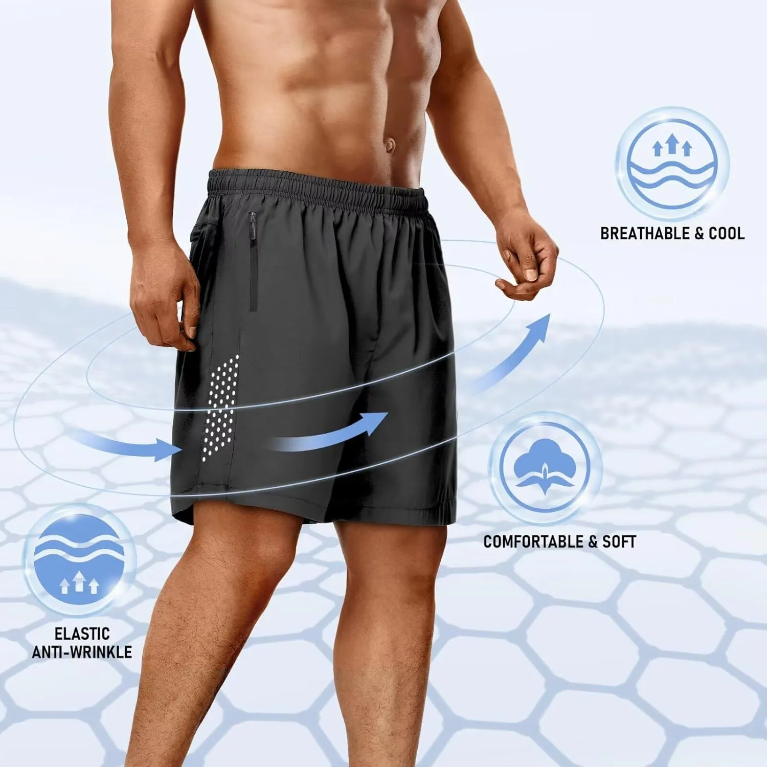 2 Pack Mens Athletic Shorts Quick Dry 7 Inch Running Shorts Breathable Mesh Gym Workout Shorts with Zipper Pockets
