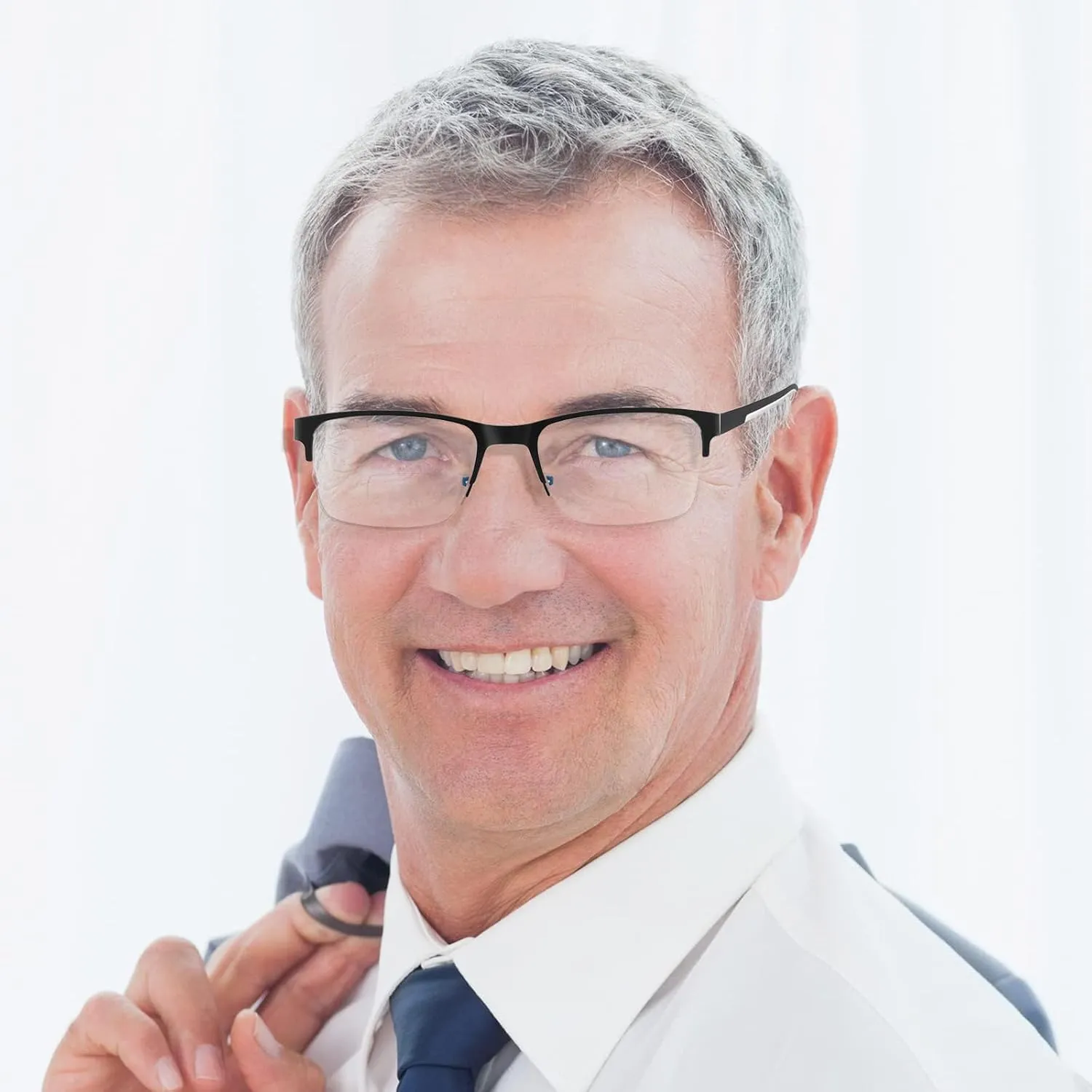 2 Pack Metal Clear On Top Bifocal Reading Glasses Men, Half Frame Spring Hinge Computer Blue Light Bifocals Readers