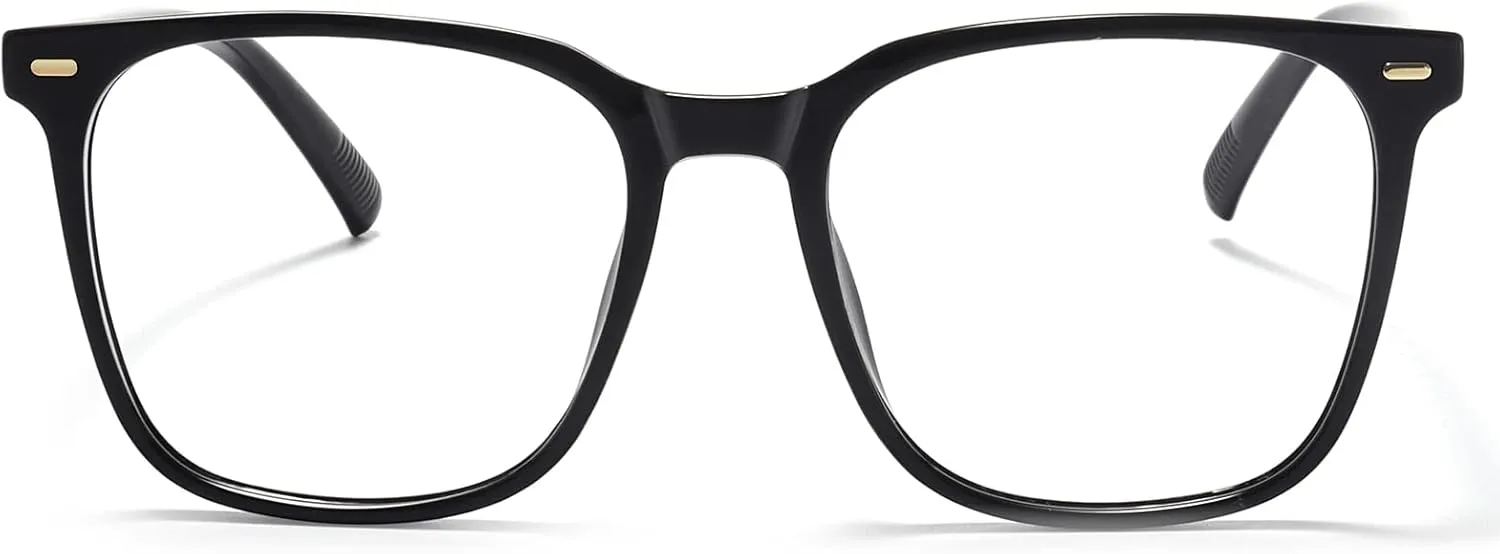 2-Pack Oversized Square Blue Light Blocking Glasses for Women Men, Anti-Fatigue Computer Monitor Gaming Glasses Reduce Eye Strain(Black Clear)