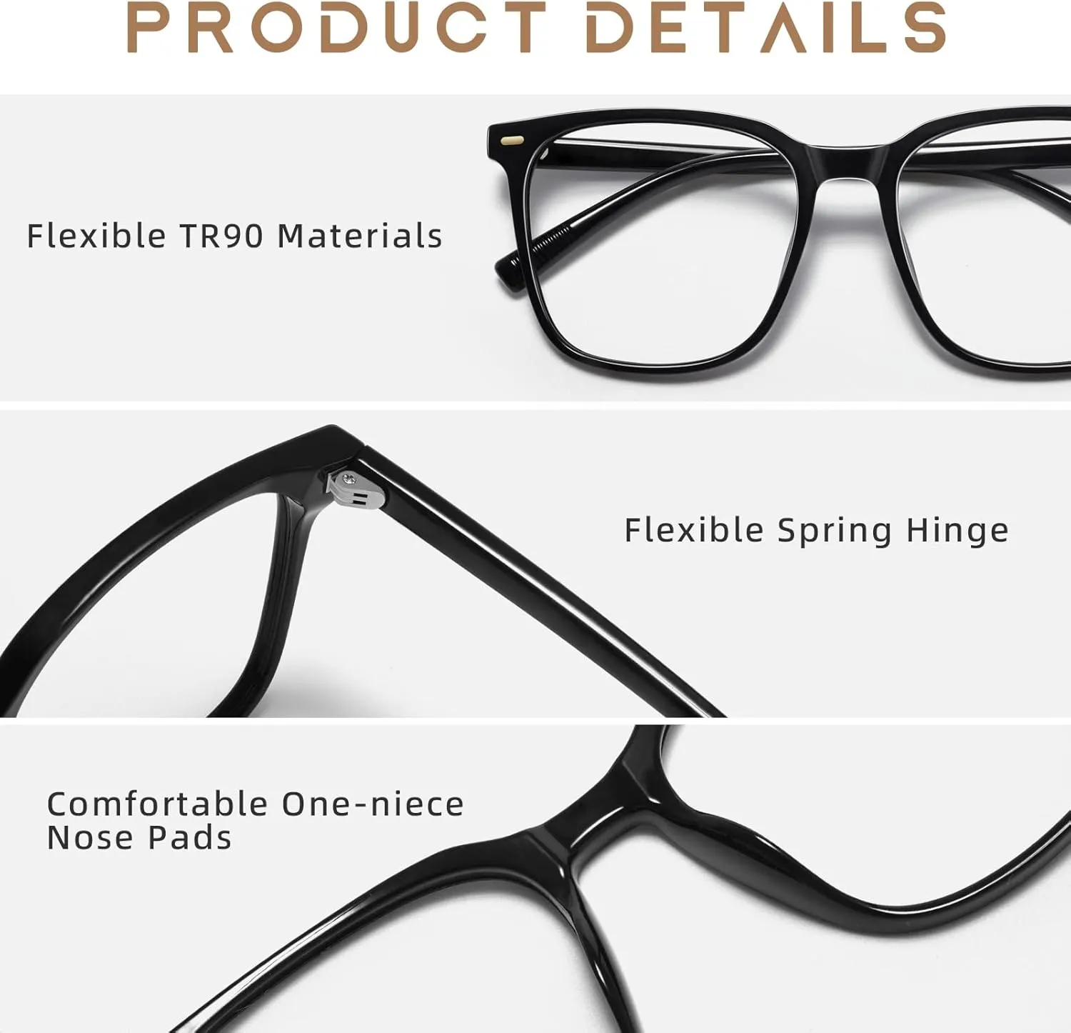 2-Pack Oversized Square Blue Light Blocking Glasses for Women Men, Anti-Fatigue Computer Monitor Gaming Glasses Reduce Eye Strain(Black Clear)