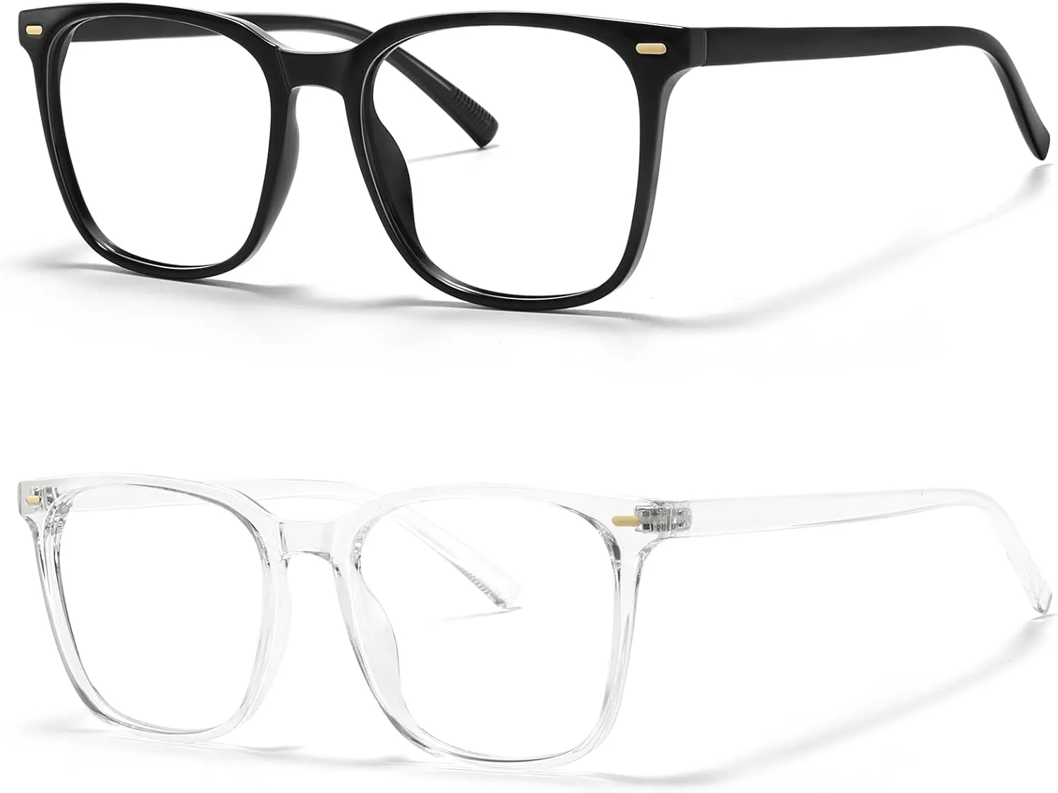 2-Pack Oversized Square Blue Light Blocking Glasses for Women Men, Anti-Fatigue Computer Monitor Gaming Glasses Reduce Eye Strain(Black Clear)