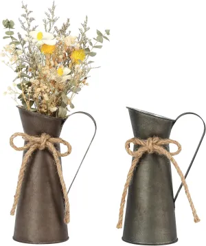 2 Pack Vintage Metal Milk Jug Vase Decor, Shabby Chic Decor Rustic Metal Pitcher, 7.87 Inch Pitcher Vintage Flower Vases for Home/Wedding Decor