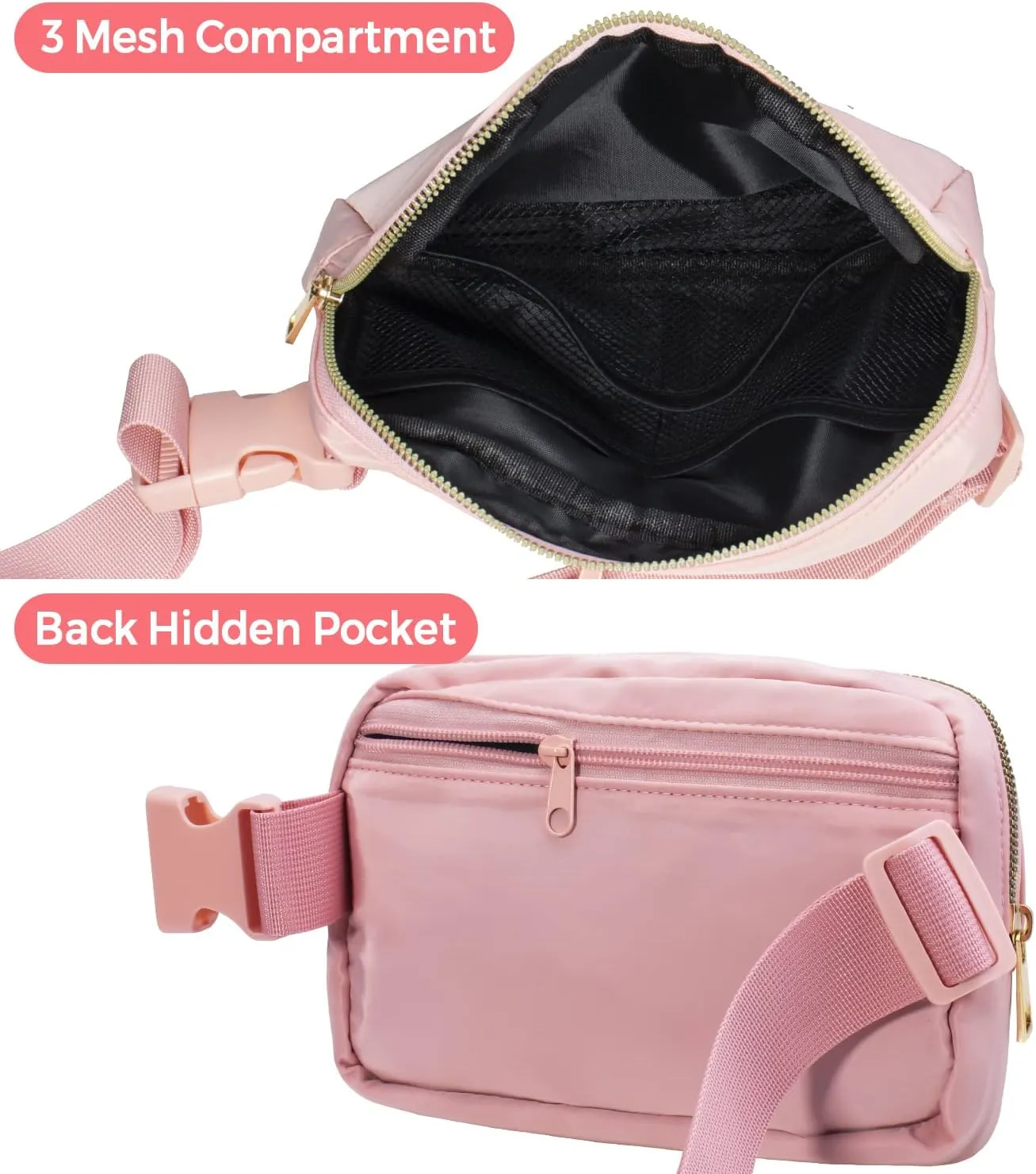 2 Packs Belt Bag For Women Crossbody Fanny Packs Fashion Waist Bag Waterproof Cute Purse Small for Travel Workout Running